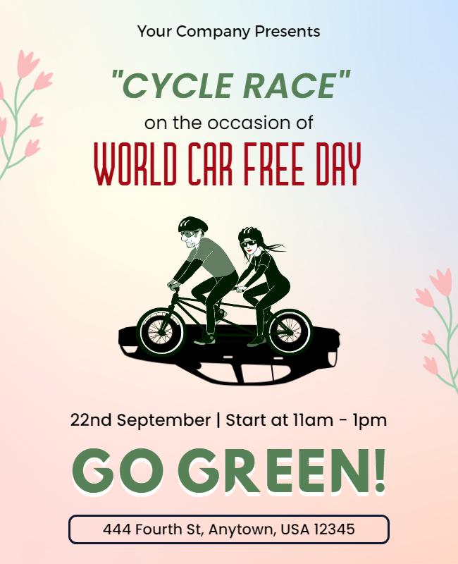 Playful Green Cycle Race for World Car Free Day Poster Template
