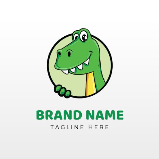 Playful Green Dinosaur Character with Friendly Smile Logo Template