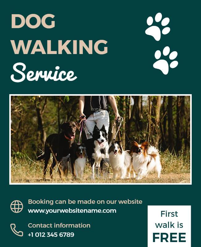 Playful Green Dog Walking Service Promotion Poster Template