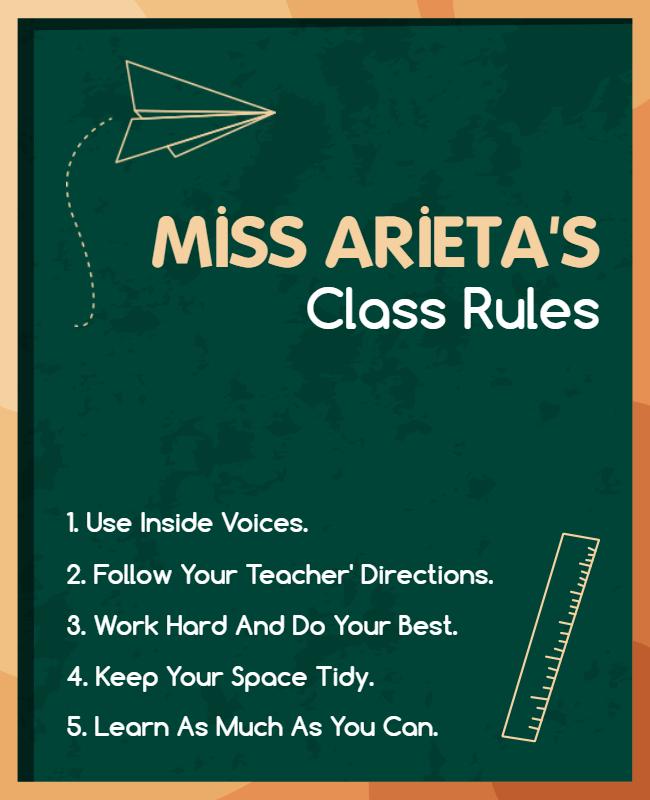 Playful Green Educational Class Rules Poster Template