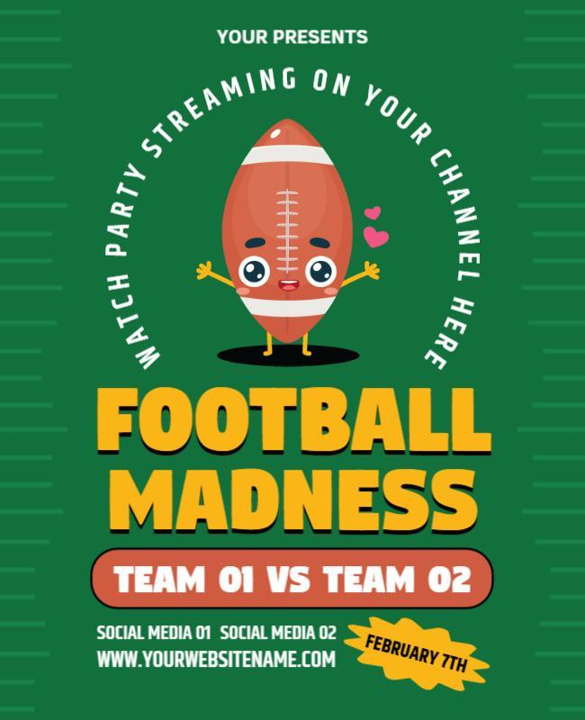 Playful Green Football Madness Streaming Party Poster Template