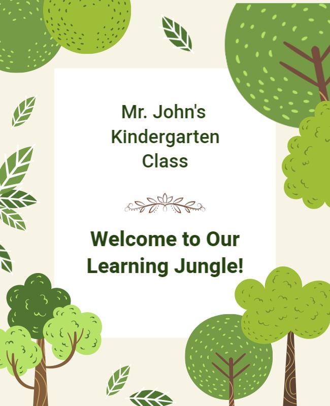 Playful Green Nature-Themed Kindergarten Welcome Poster Template