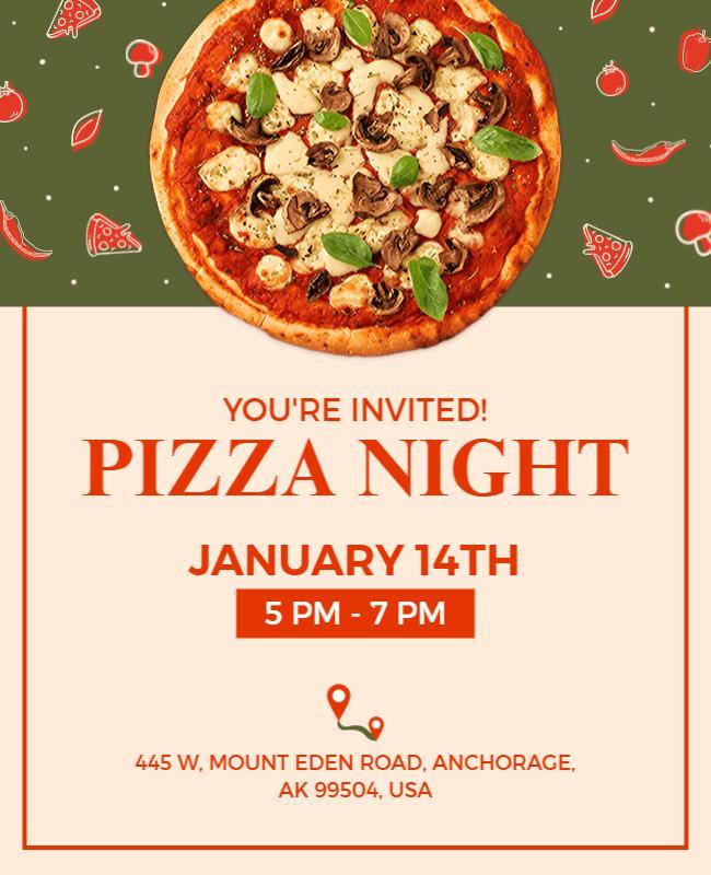 Playful Green Pizza Night Invitation Cooking Poster Template