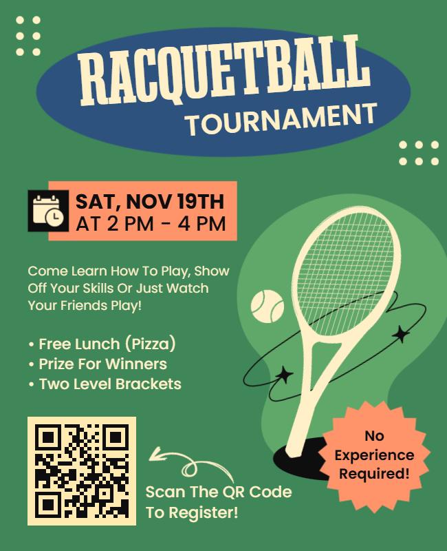 Playful Green Racquetball Tournament Event Poster Template