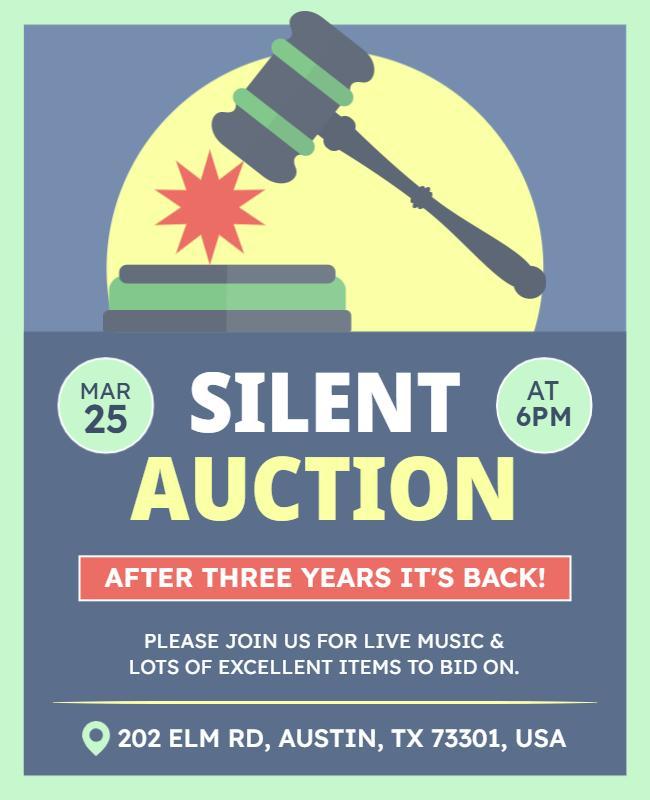 Playful Green Silent Auction Event Announcement Poster Template