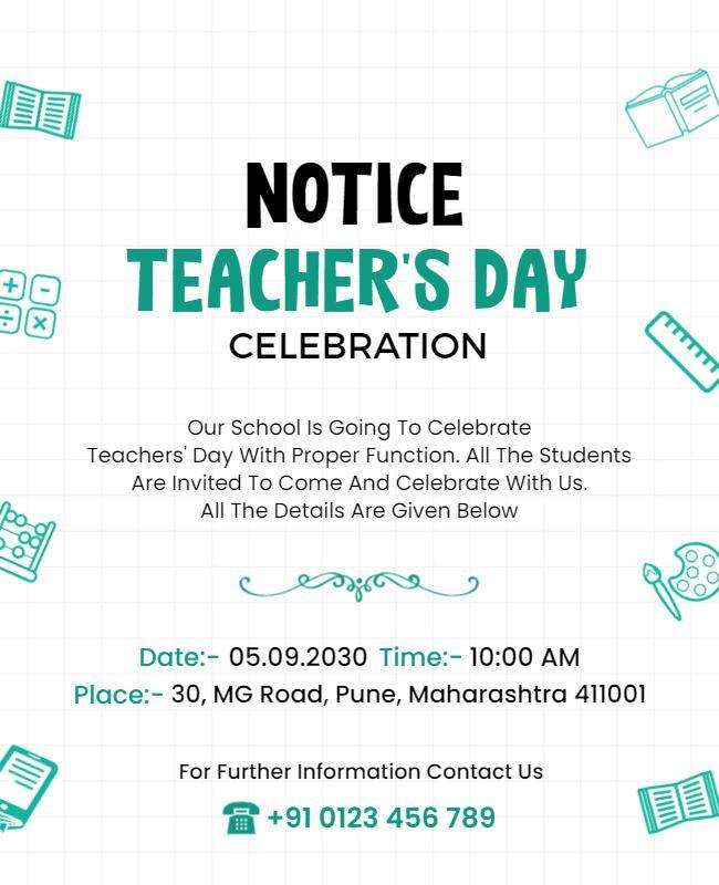Playful Green Teacher's Day Celebration Notice Poster Template