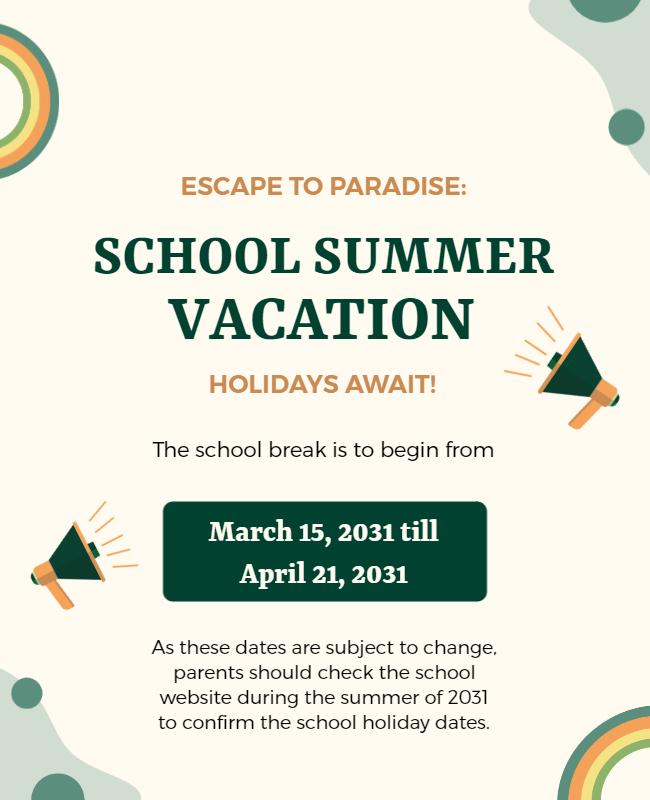 Playful Green Tropical School Summer Vacation Poster Template