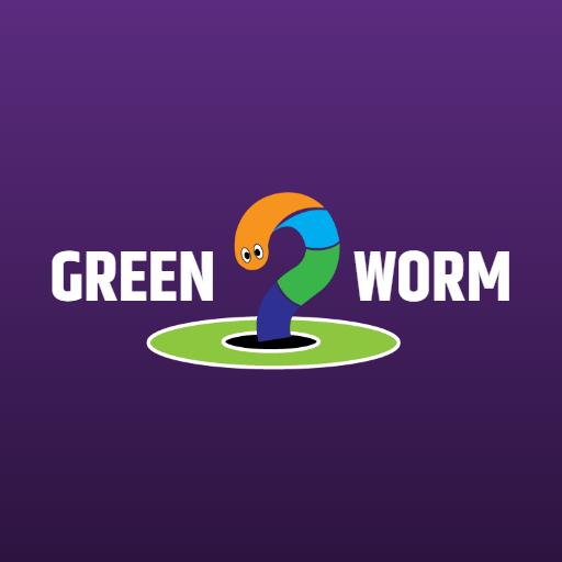 Playful Green Worm Character Engaging with Nature Logo Template
