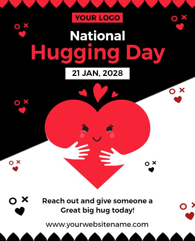 Playful Heart-Themed National Hugging Day Celebration Poster Template