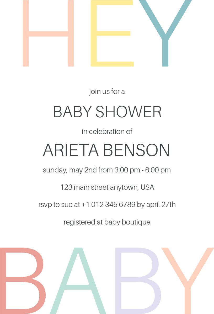 Playful Hey Baby Colorful Baby Shower Invitation Template