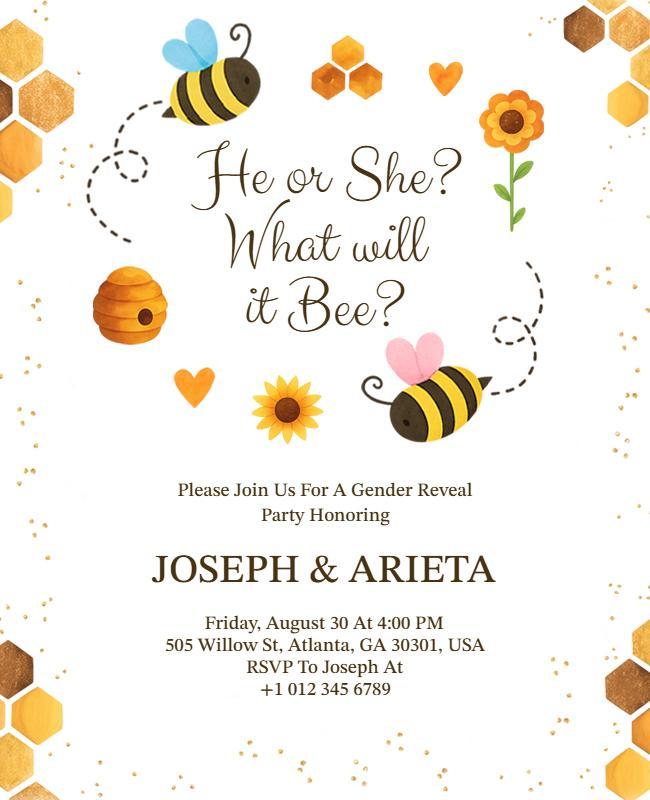 Playful Honeycomb Floral Gender Reveal Party Flyer Template