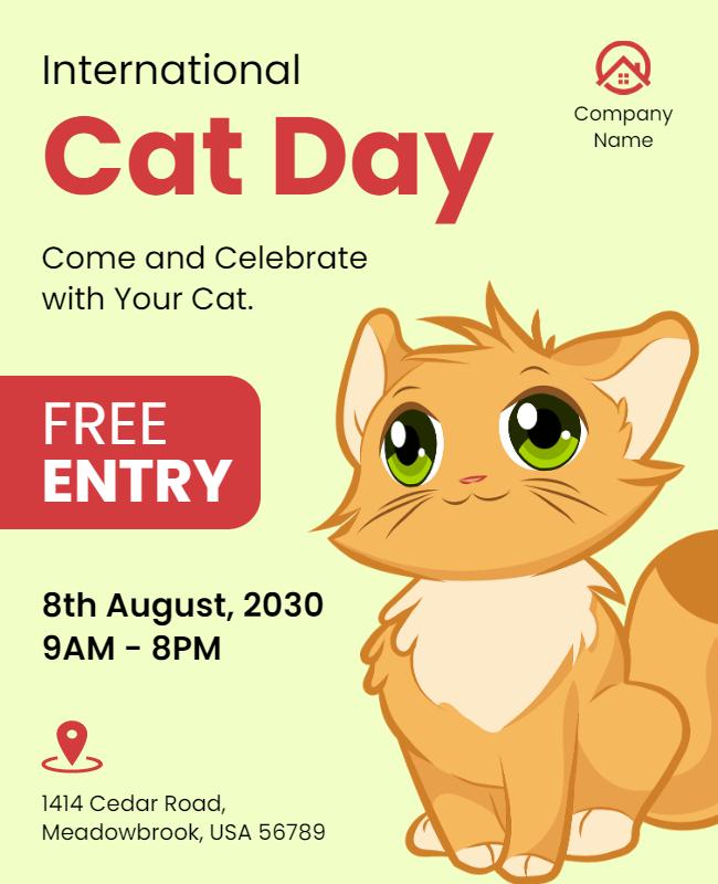 Playful Illustrated Cat Theme for International Cat Day Poster Template