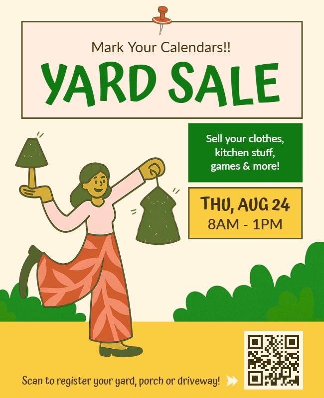 Playful Illustrated Green Yard Sale Flyer Template