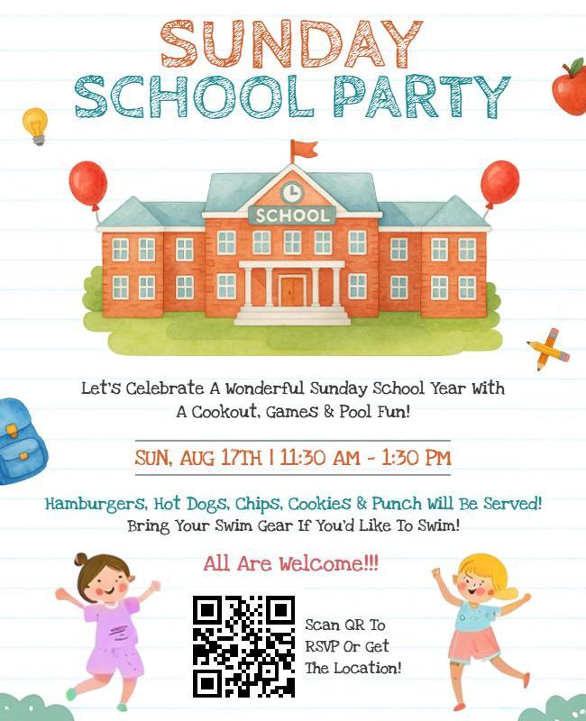 Playful Illustrated Sunday School Party Flyer Template