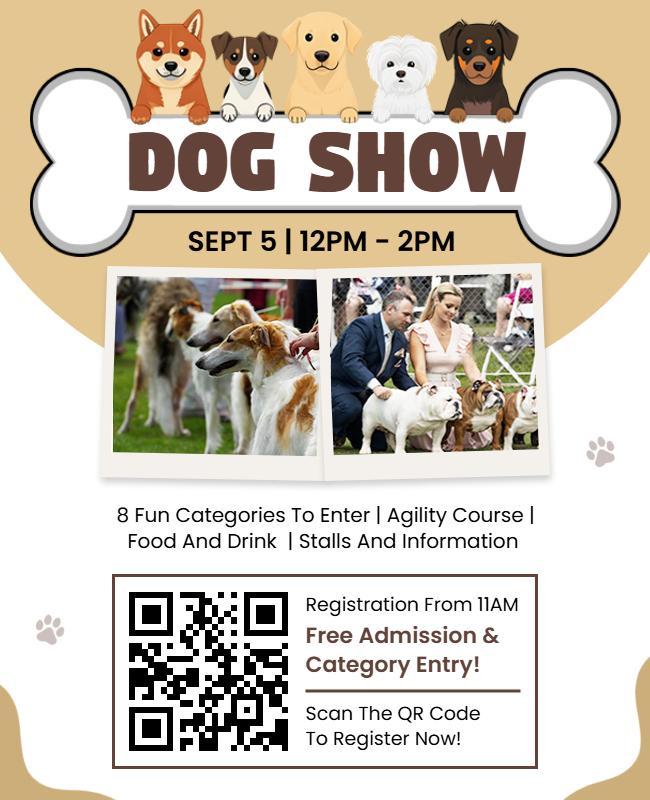 Playful Illustration and QR Code Dog Show Flyer Template