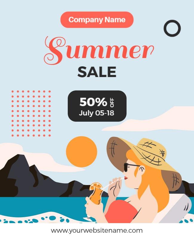 Playful Illustration for Summer Sale by the Beach Poster Template