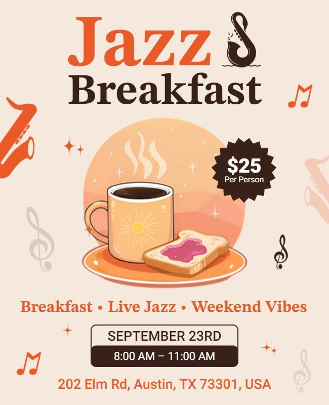 Playful Jazz Breakfast Event with Coffee and Toast Poster Template