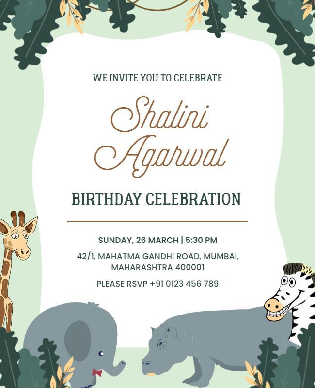 Playful Jungle Animal Theme Birthday Celebration Poster Template