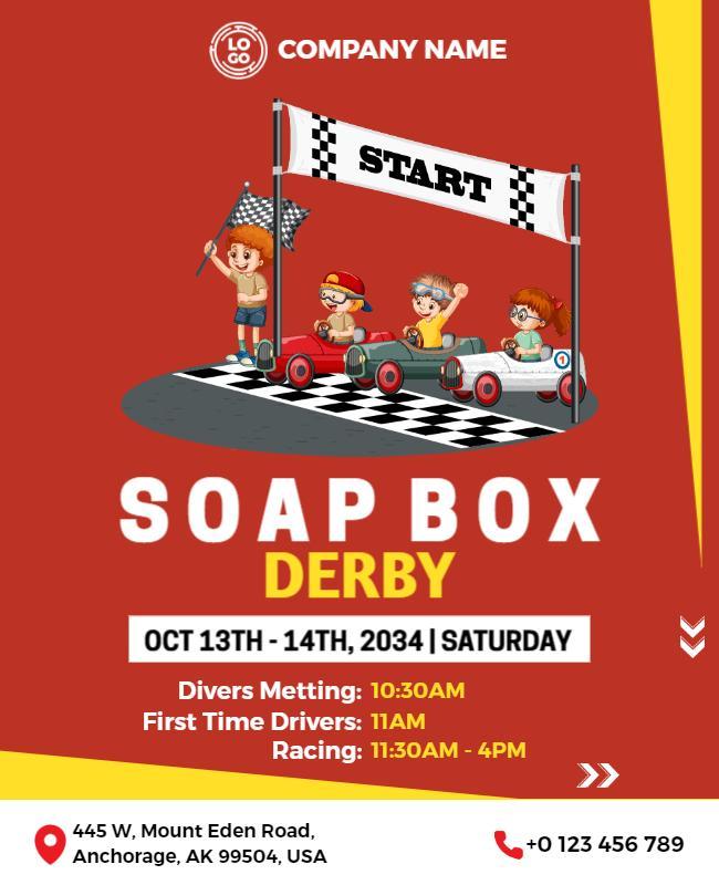 Playful Kids Soap Box Derby Racing Event Poster Template
