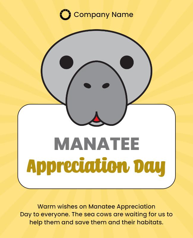 Playful Manatee Appreciation Day Celebration Poster Template