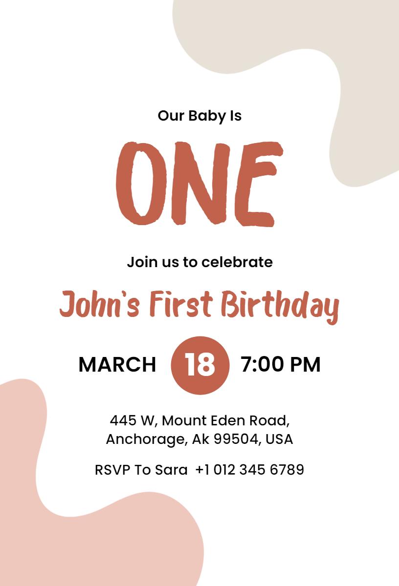 Playful Modern One-Year-Old Birthday Celebration Invitation Template