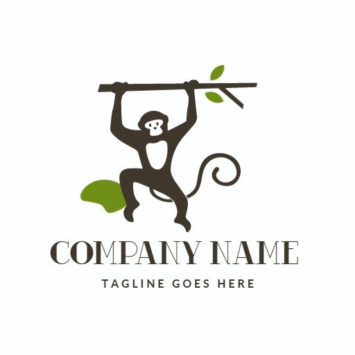 Playful Monkey Hanging from a Branch Illustrating Fun Logo Template