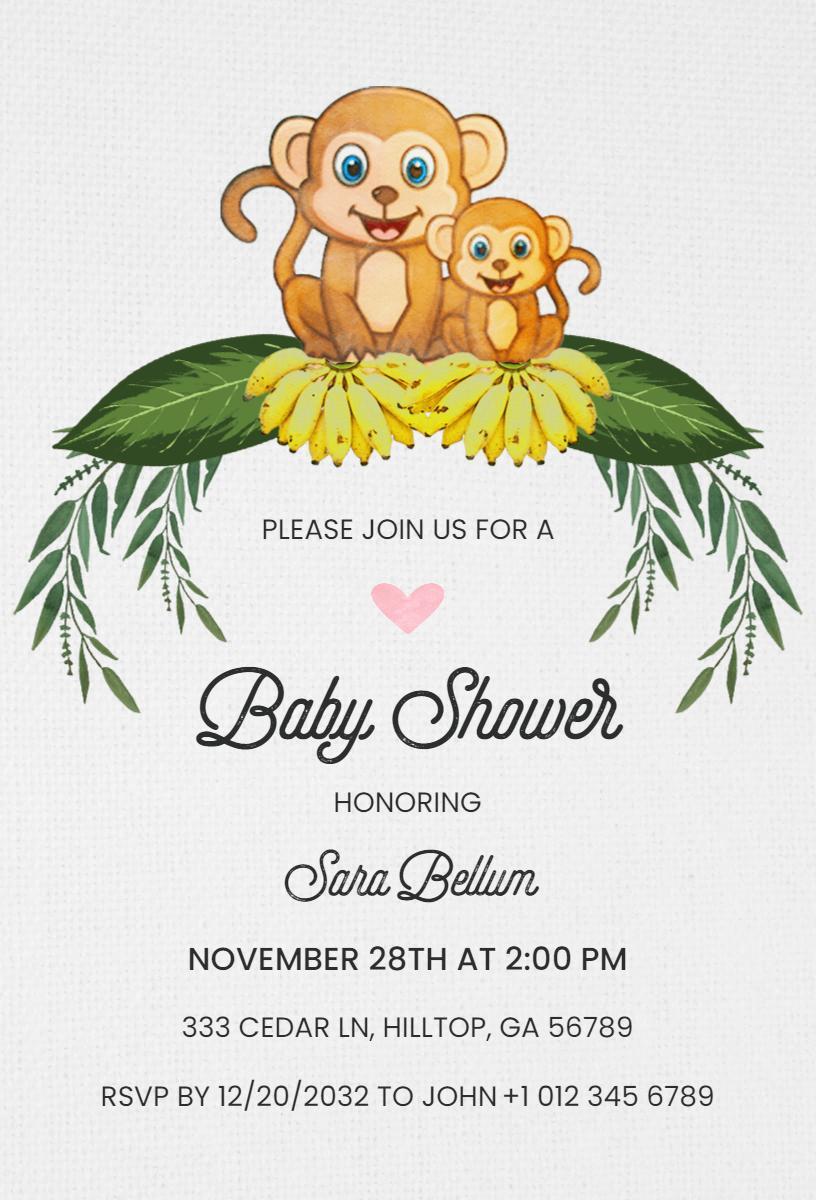 Playful Monkey Theme Baby Shower Celebration Invitation Template