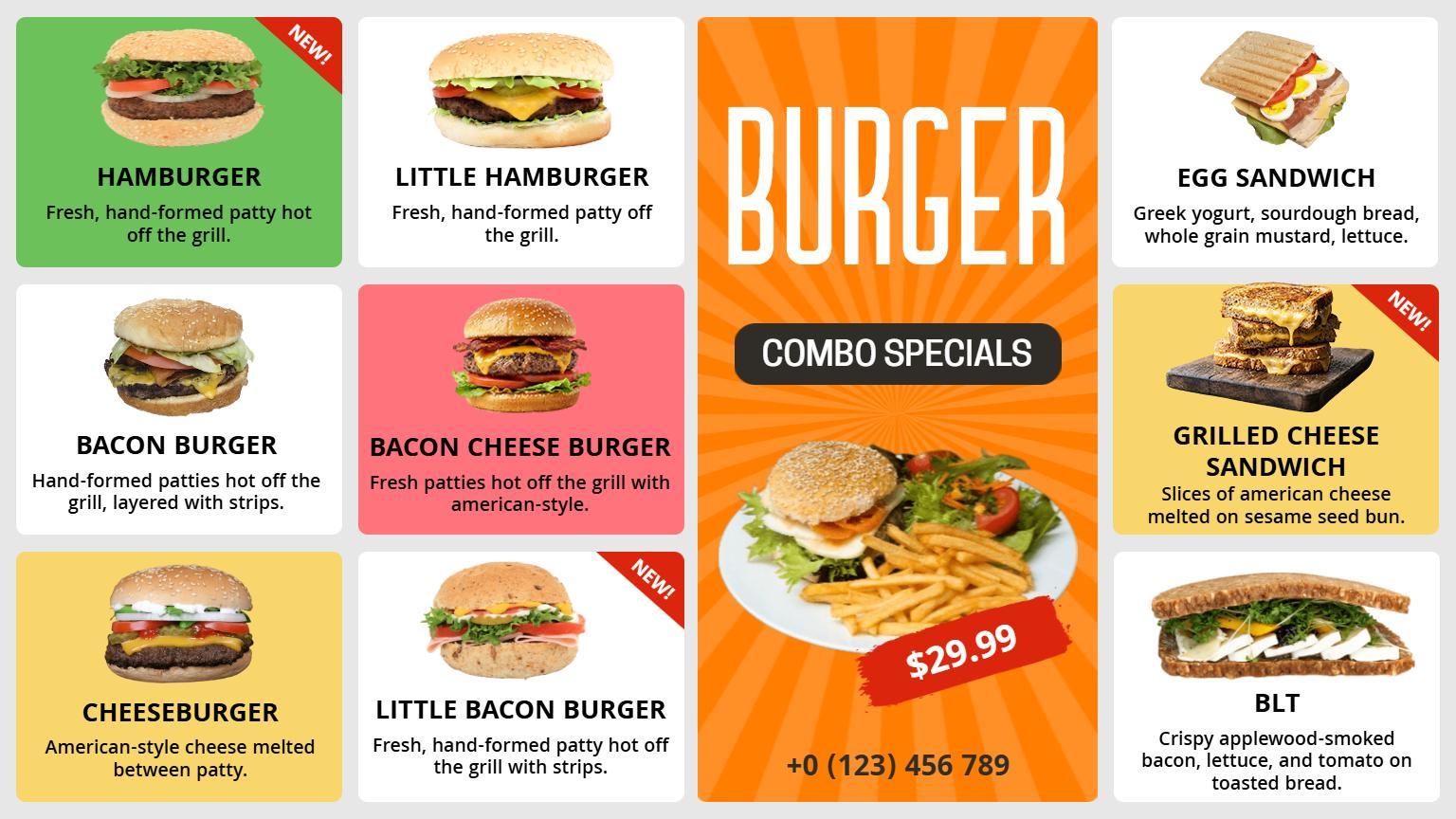 Playful Multi-Color Burger Meal Selection Menu Template