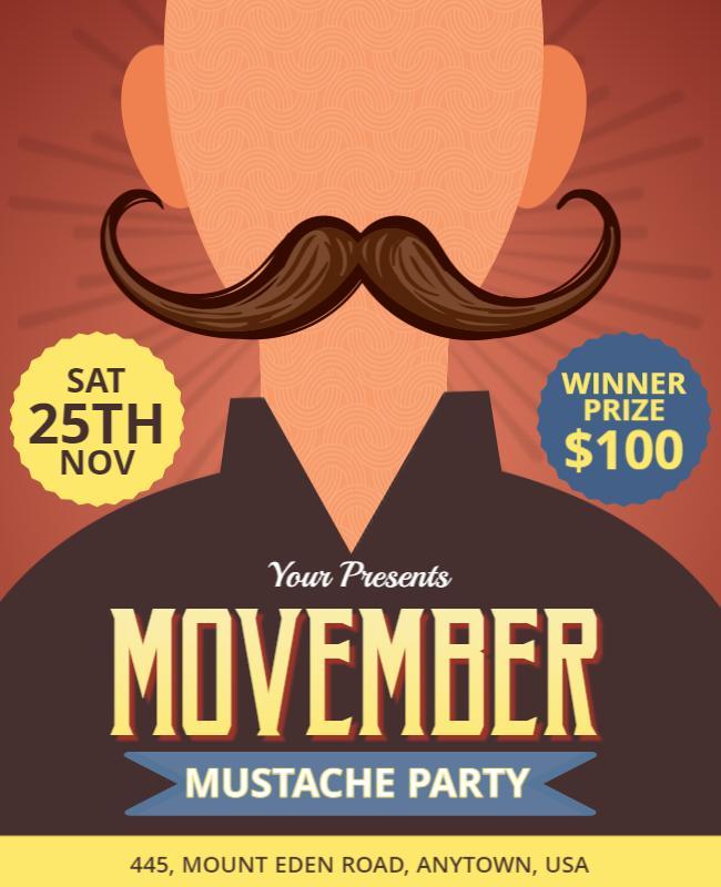 Playful Mustache Theme for Movember Party Poster Template