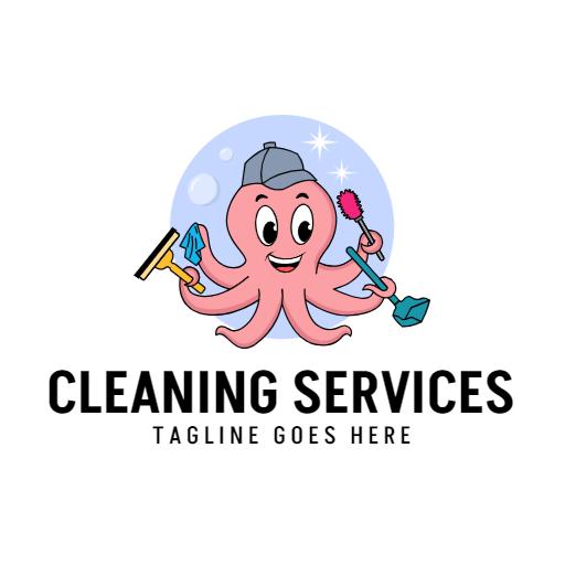 Playful Octopus Demonstrating Cleaning Services Logo Template