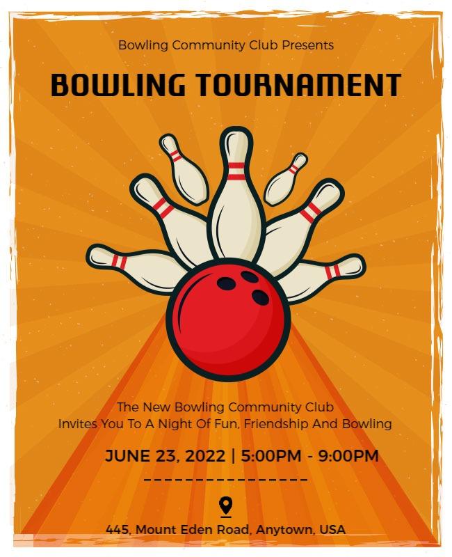 Playful Orange Bowling Tournament Invitation Poster Template