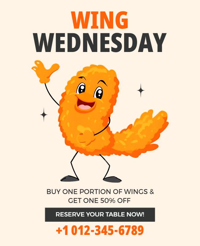 Playful Orange Cartoon Wing Wednesday Promo Poster Template