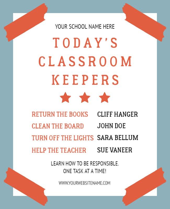 Playful Orange Classroom Responsibility Keepers Poster Template