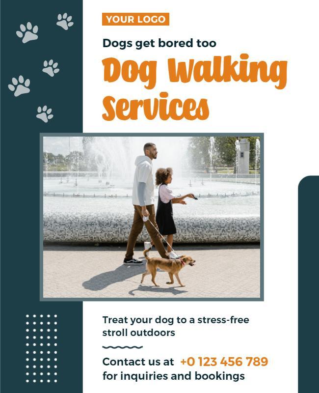 Playful Orange Dog Walking Services Outdoor Poster Template