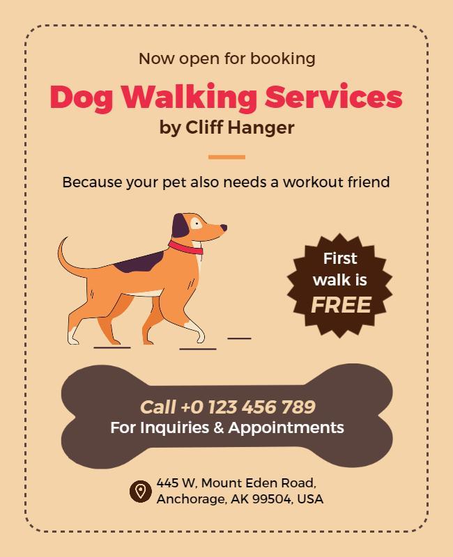 Playful Orange Dog Walking Services Promotional Poster Template
