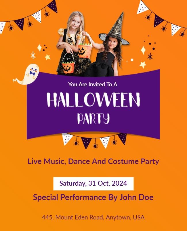 Playful Orange Halloween Costume Party Flyer Template