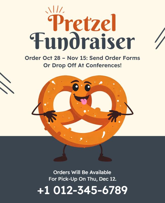 Playful Orange Pretzel Fundraiser Announcement Poster Template
