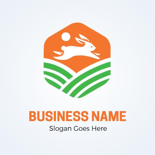 Playful Orange Rabbit in Green Fields Nature Logo Template