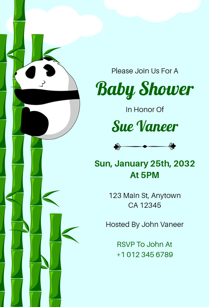 Playful Panda Theme Baby Shower Celebration Invitation Template