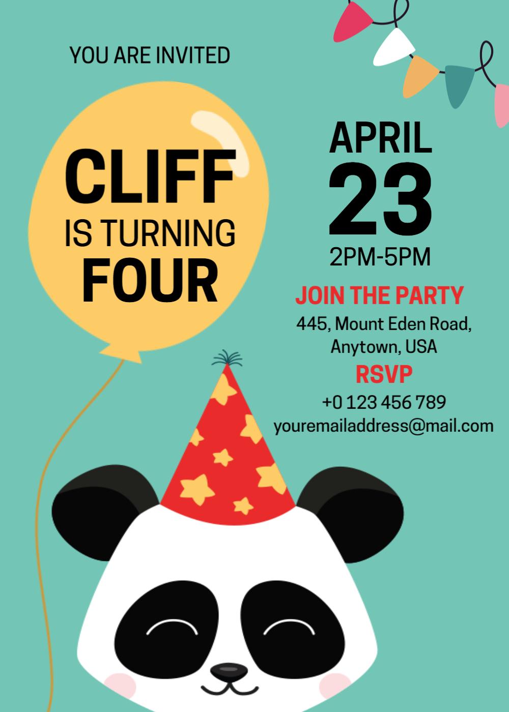Playful Panda Themed Birthday Celebration Invitation Template