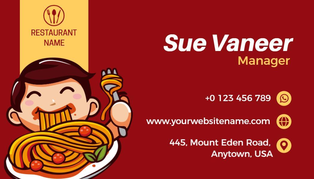 Playful Pasta Themed Restaurant Business Card Template
