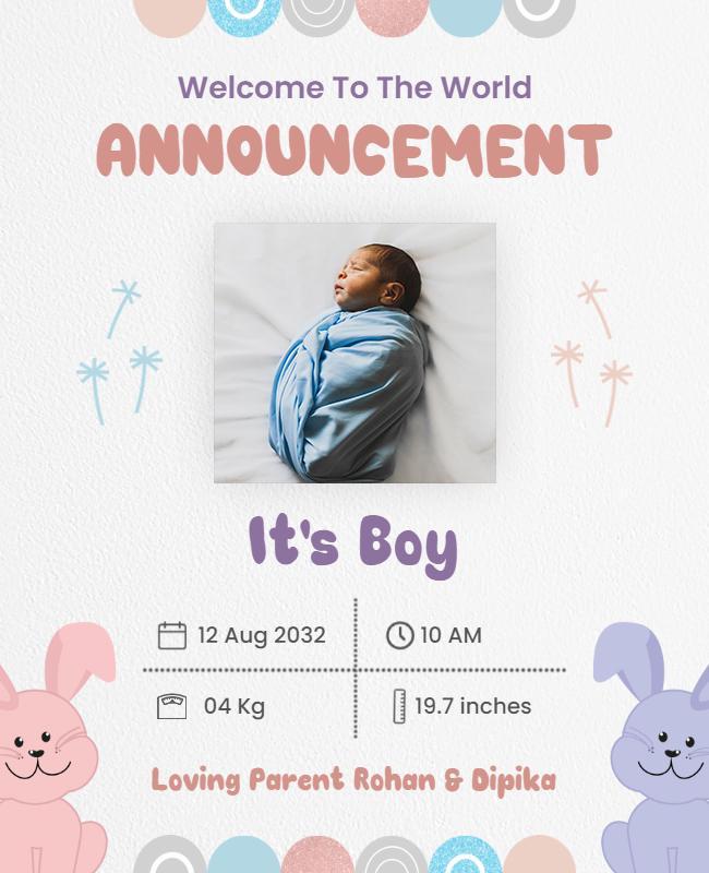 Playful Pastel Baby Boy Birth Announcement Poster Template
