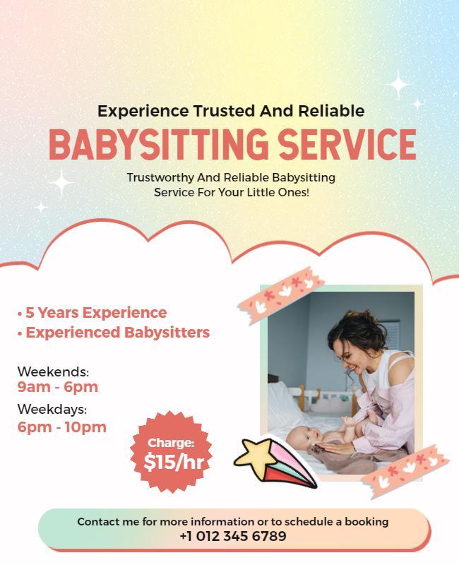 Playful Pastel Babysitting Service poster Template