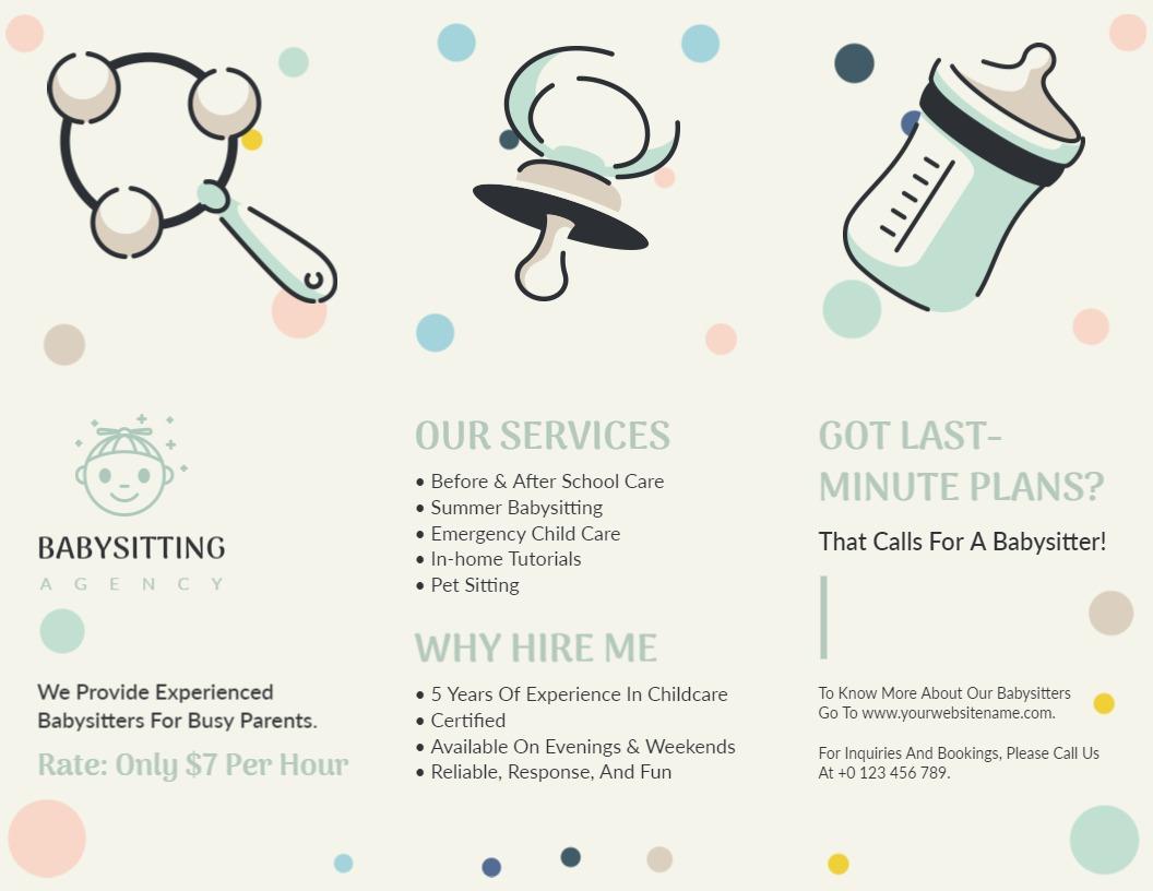 Playful Pastel Babysitting Services Agency Brochure Template
