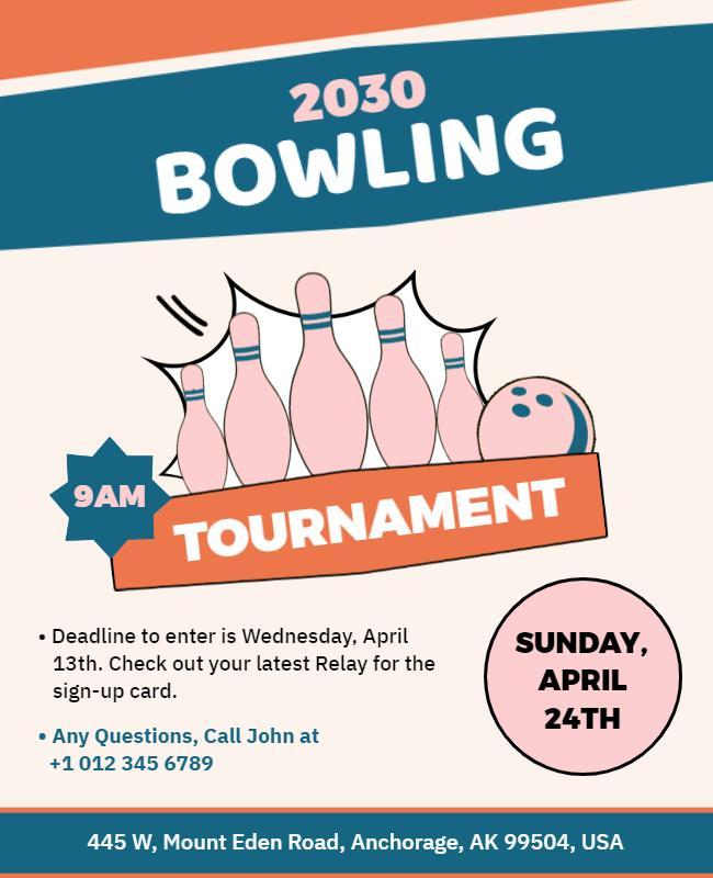 Playful Pastel Bowling Tournament Announcement Poster Template