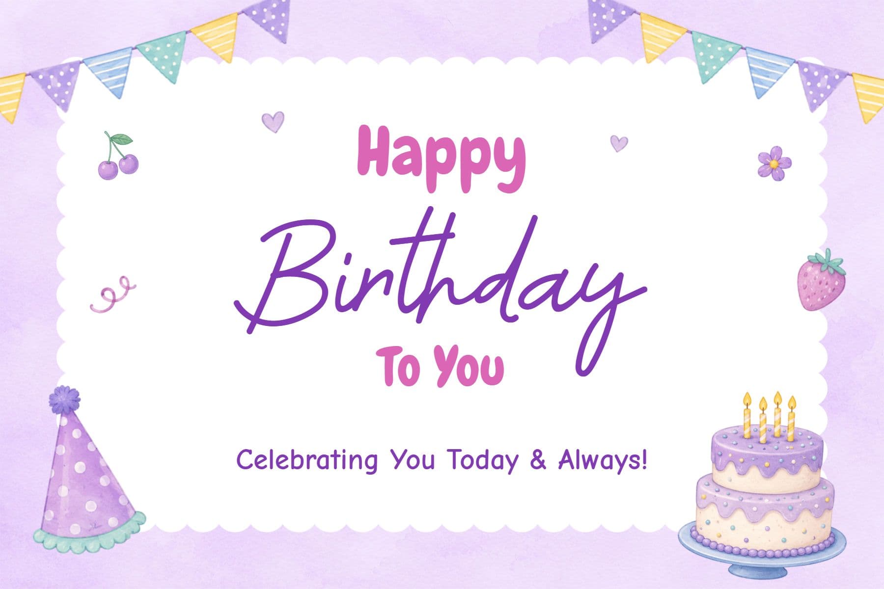 Playful Pastel Happy Birthday Wishes Postcard Template