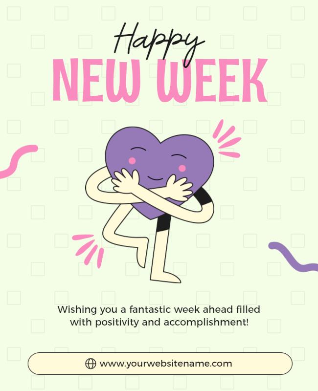 Playful Pastel Heart-Themed New Week Motivation Poster Template