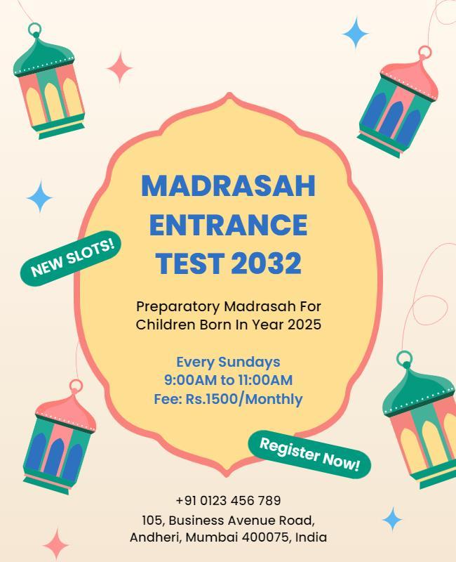 Playful Pastel Lanterns Madrasah Entrance Test Poster Template