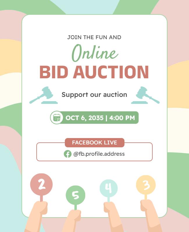 Playful Pastel Online Bid Auction Event Poster Template