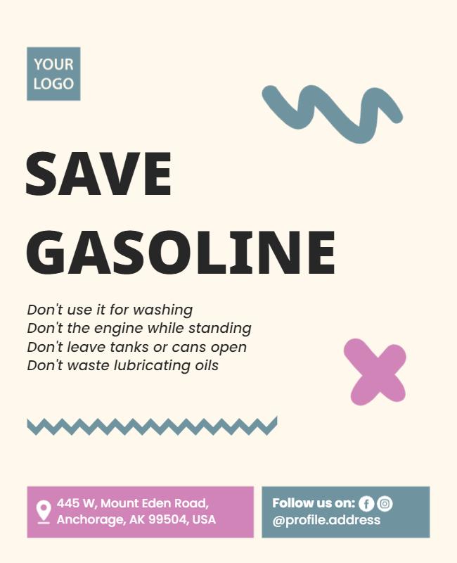 Playful Pastel Save Gasoline Awareness Poster Template